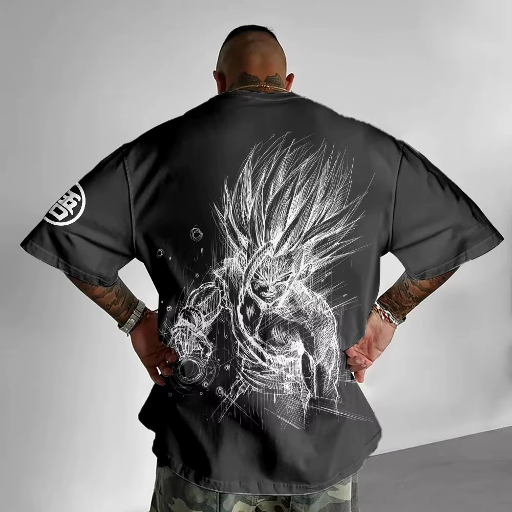 Dragon Ball Animation T-Shirt hommes été nouveau Double face impression ample décontracté Harajuku à la mode à manches courtes Parent-enfant haut