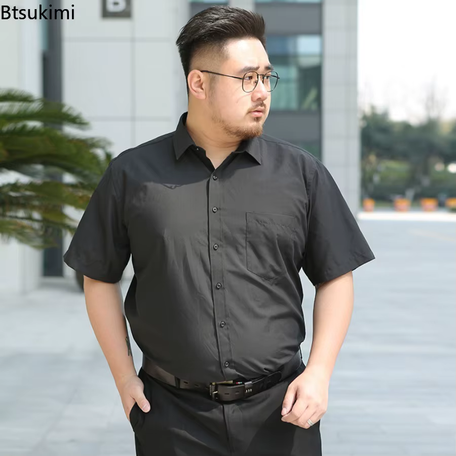 Oversized 7XL 8XL Summer New Men's Dress Shirts Fashion Classic Black White Short Sleeve Business Social Formal Clothing