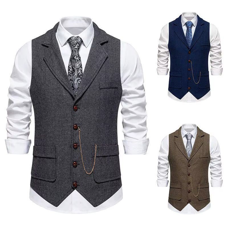 Gilet rétro britannique à revers café pour hommes