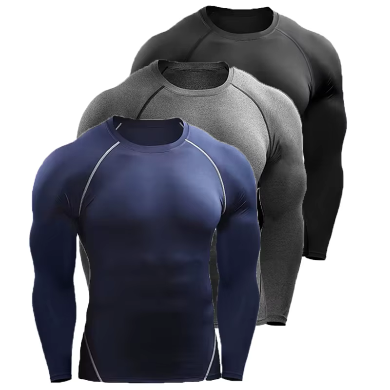 Compression à manches longues T-shirt hommes élastique entraînement