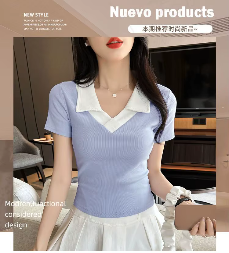 T-shirt à manches courtes et col Polo pour femmes