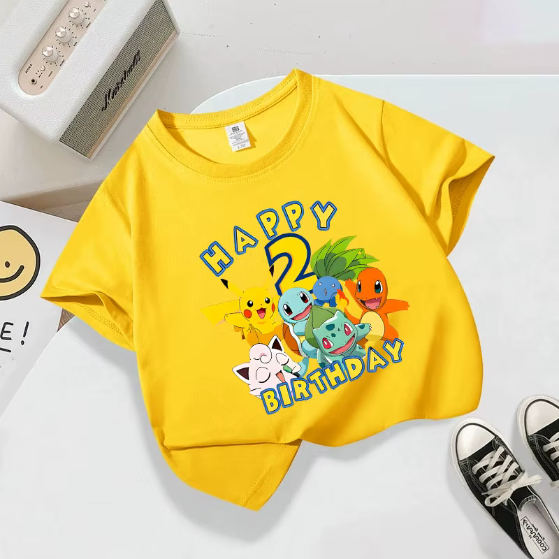 T-shirt Pokémon 2025 – Nouveau pull d'été en coton mignon avec numéro d'anniversaire
