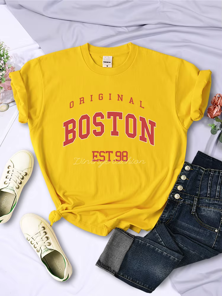 Original Boston Est.98 rue lettre t-shirt femmes été respirant