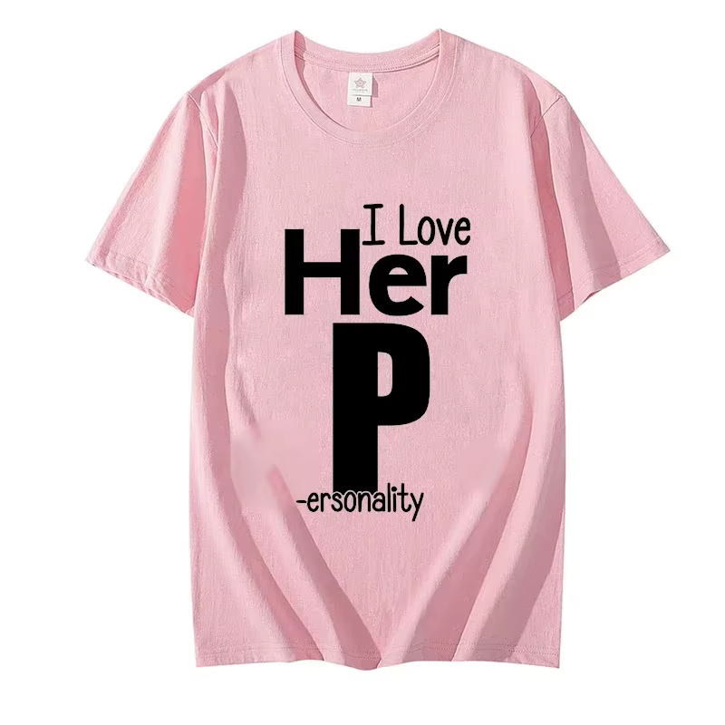 T-Shirt à Imprimé I Love His D P pour Couples