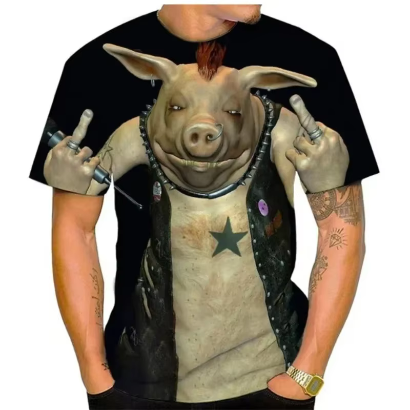 T-shirt unisexe à manches courtes imprimé 3D cochon gras amusant 2026