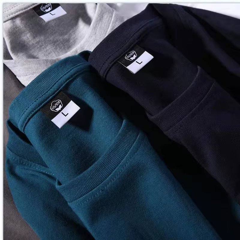 MRMT 2026 T-shirt Homme 180g en Coton Pur Couleur Unie Manches Longues Col Rond Ample Basique