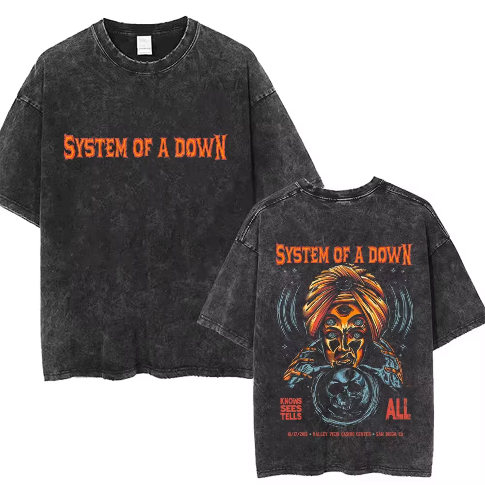 T-shirts graphiques délavés System of A Down Toxicity Album pour hommes et femmes