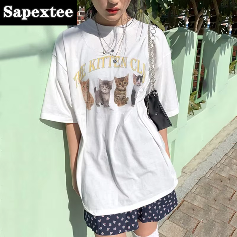 T-Shirt à Manches Courtes en Coton Blanc pour Femme