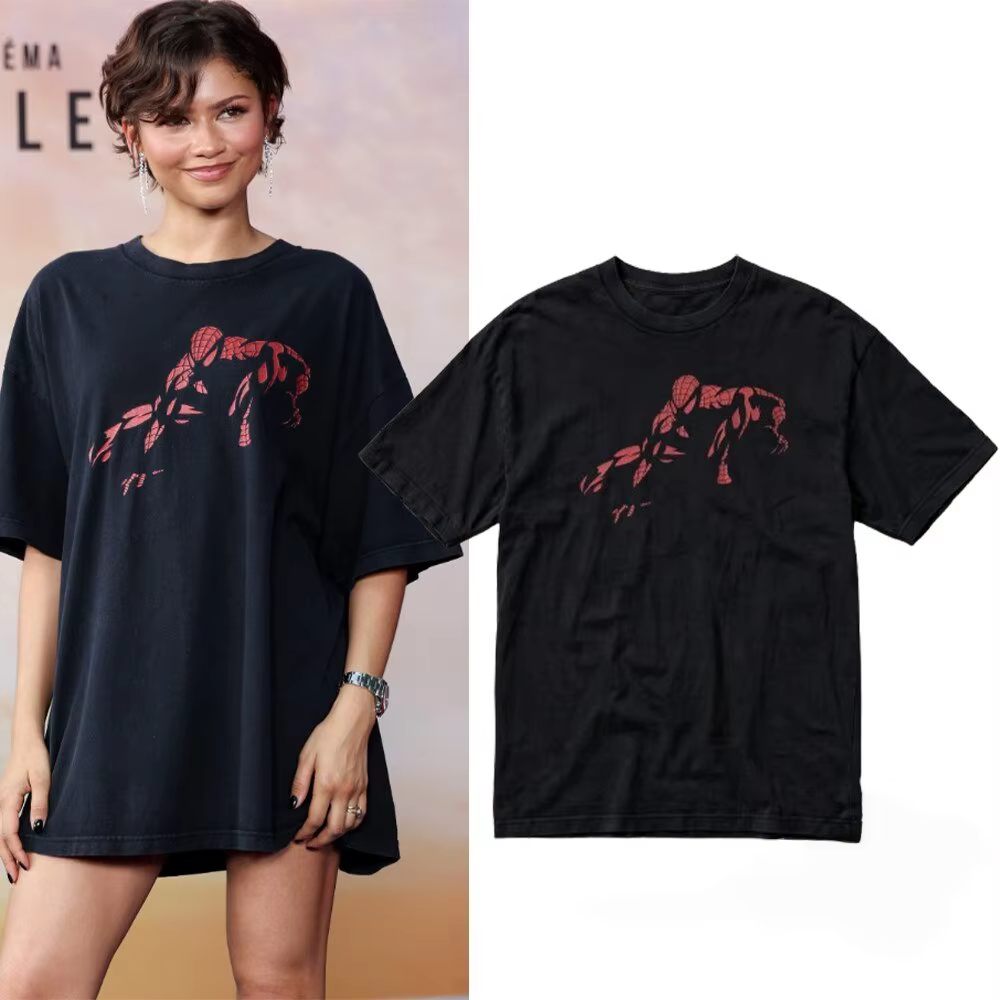 T-shirt Spider-Hero Été 2026 100% Coton Style Zendaya Vêtements de Célébrité Homme et Femme Manches Courtes Ample Décontracté Y2K