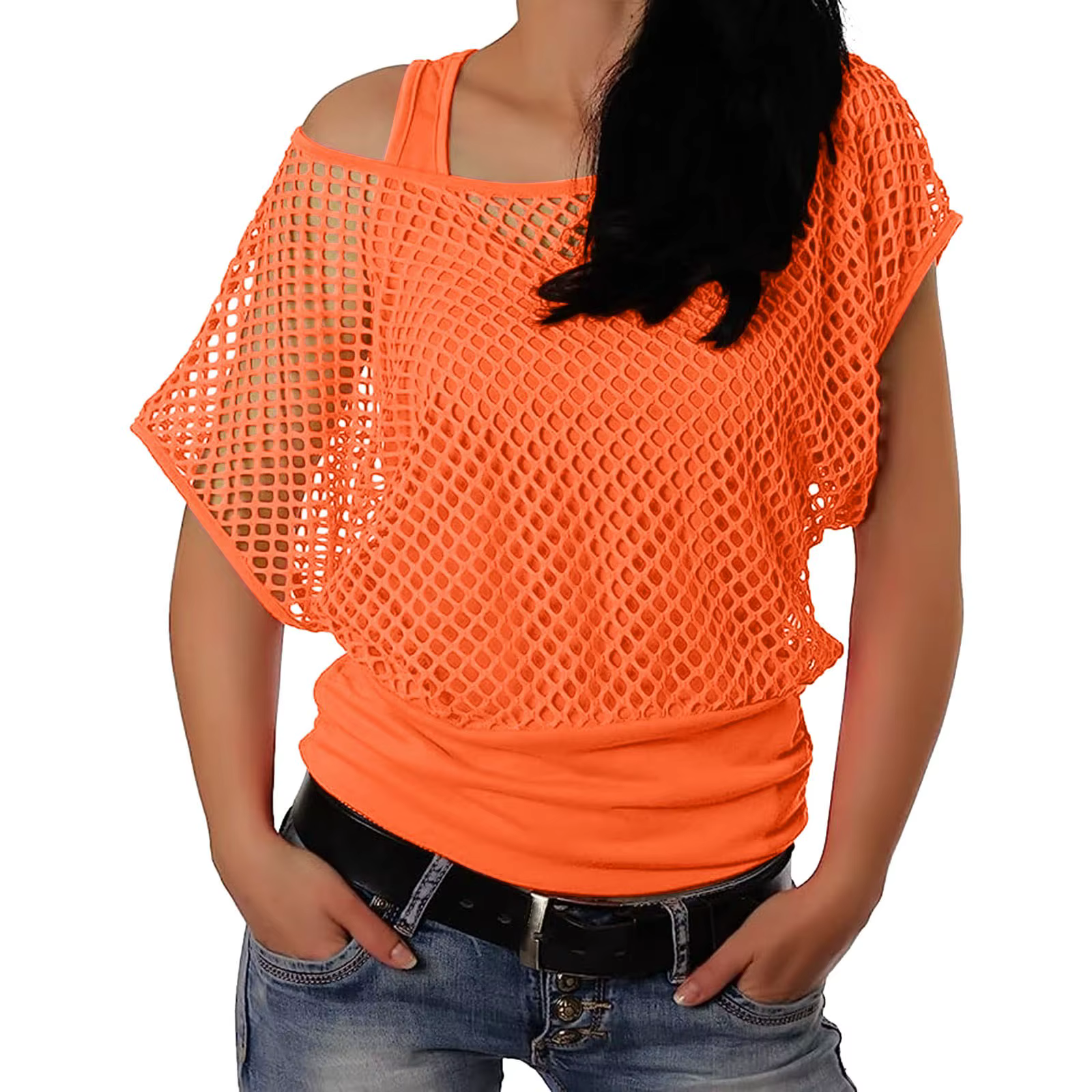 T-shirt à manches courtes en résille pour femmes