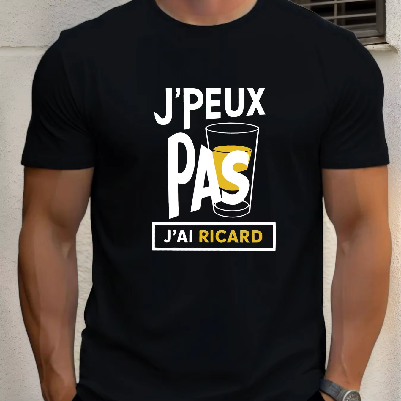 T-shirt graphique pour homme « J'Peux Pas J'ai Ricard » - Col rond décontracté