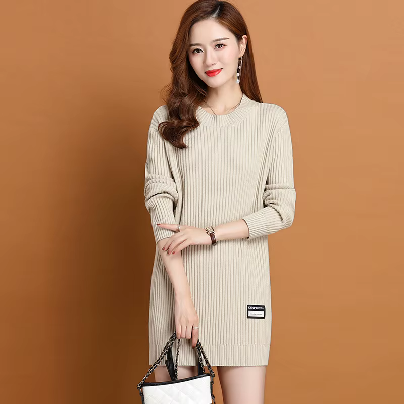 Nouveau mi-long à manches longues col rond femmes Pull nouveaux pulls automne hiver hauts femme