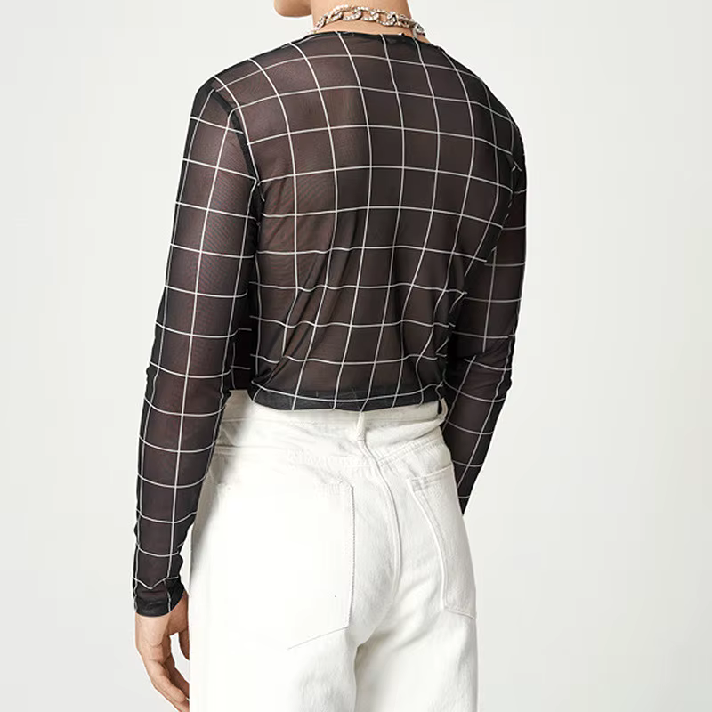 T-shirt transparent à manches longues pour hommes
