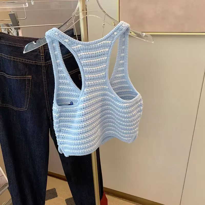 Tendance rayé débardeur été Sexy haut en tricot t-shirt femmes vêtements à la mode