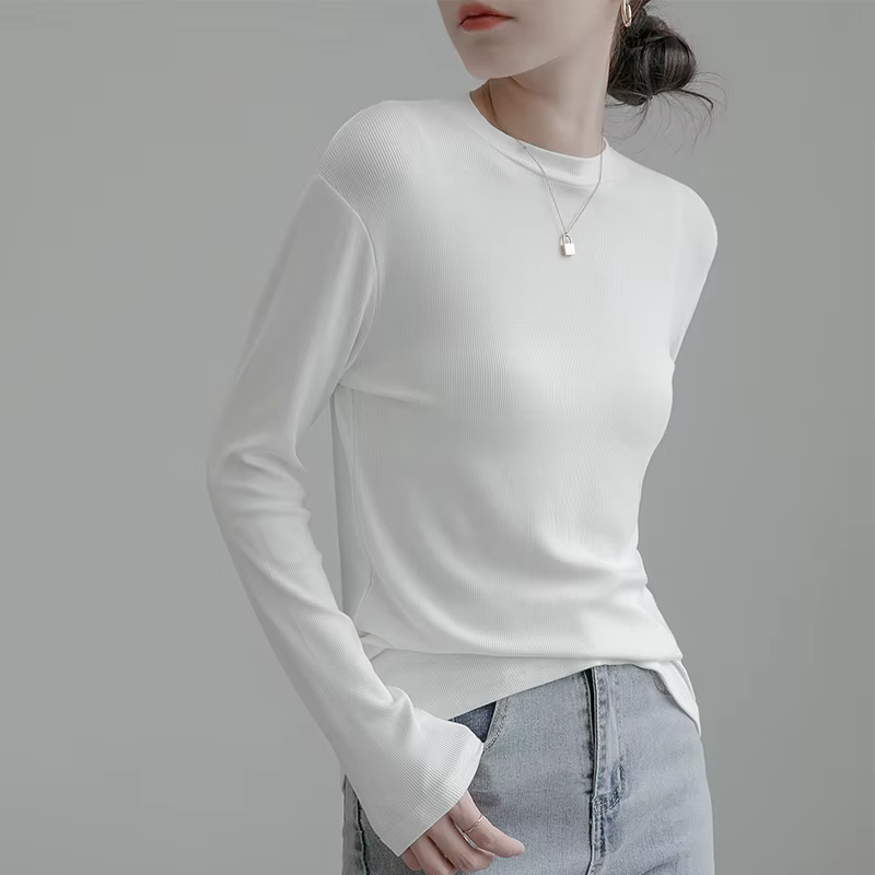 T-shirt à manches longues en coton blanc pour femme