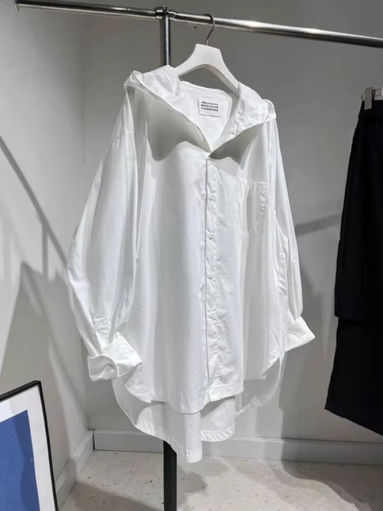 Mode haut pour femme Blouses surdimensionnées vêtements pour femmes 2025 Blusas Mujer De Moda chemise à capuche à manches longues décontracté blanc manteau de base