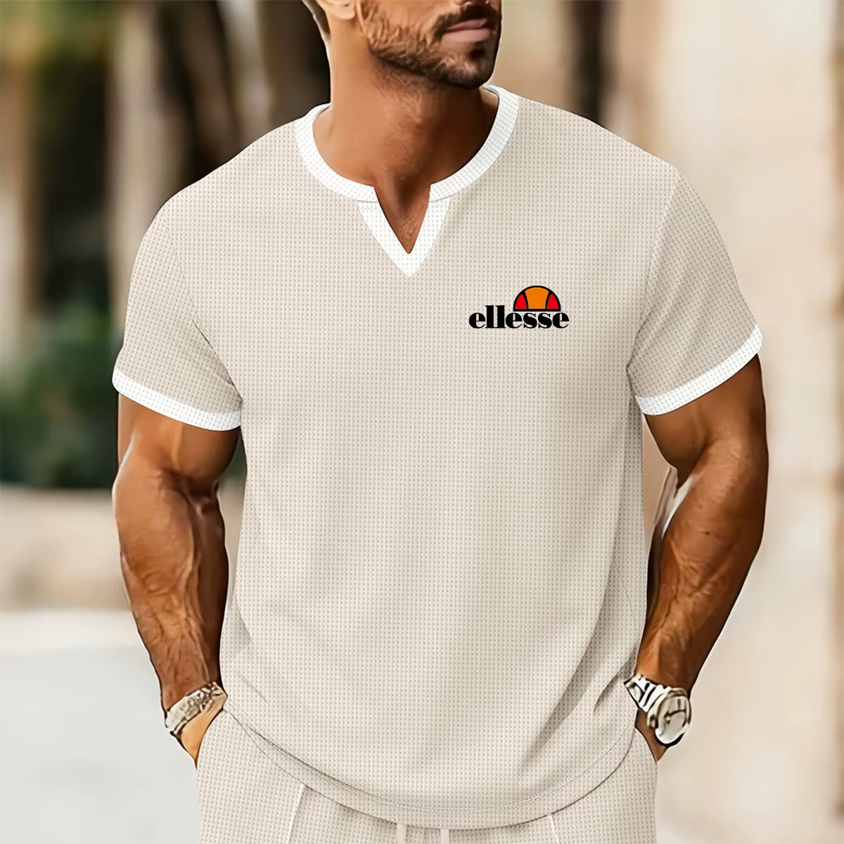 T-shirt ellesse pour homme de qualité supérieure : texture gaufrée douce pour la peau