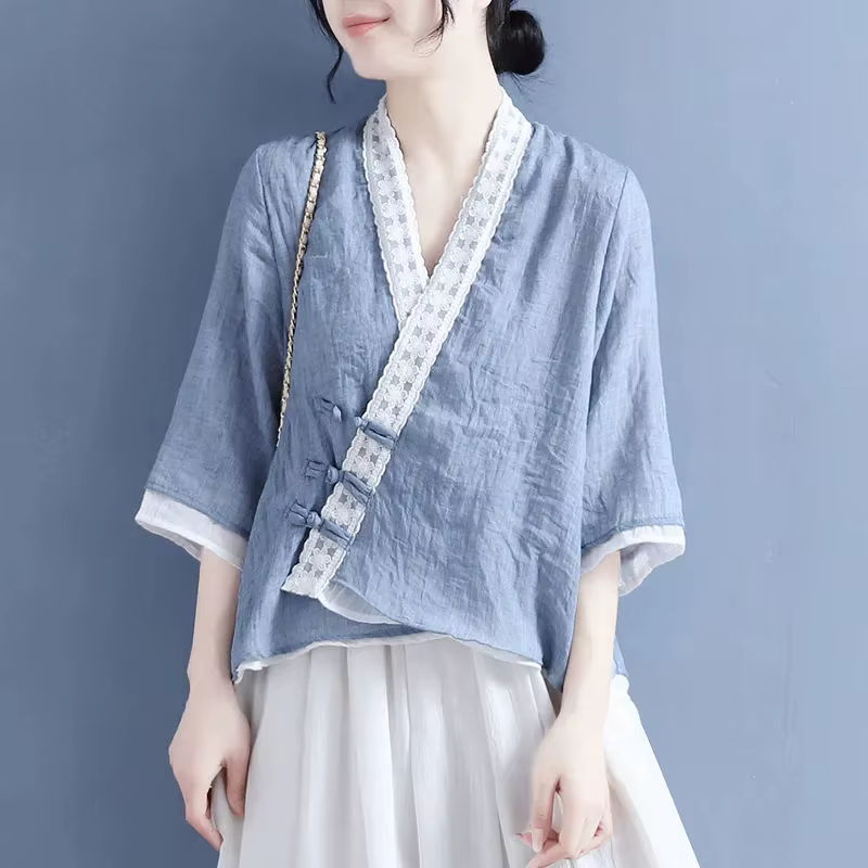 Chemise en dentelle à col en V pour femmes