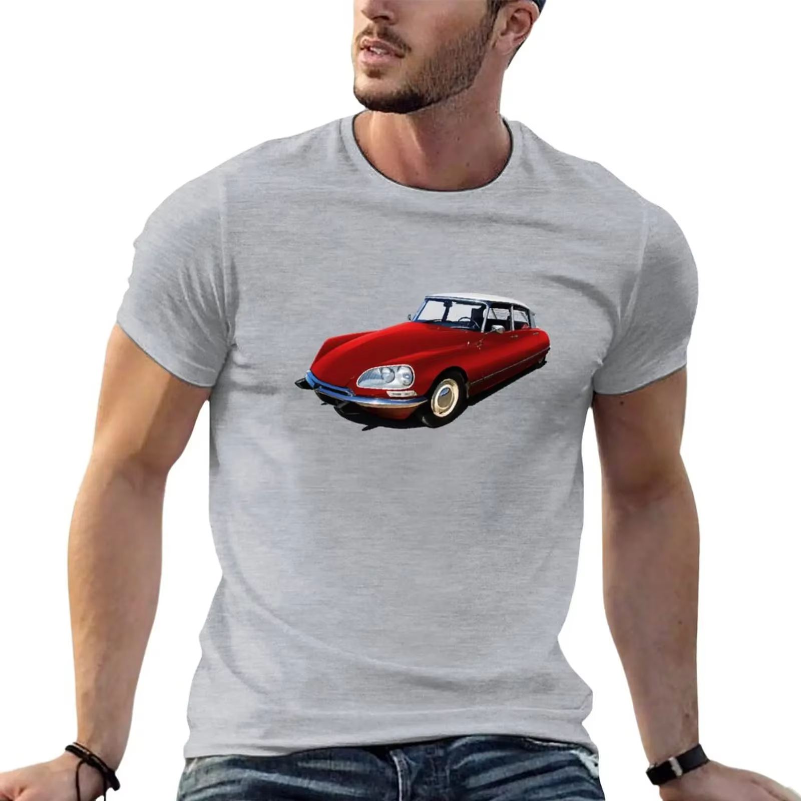 T-shirt surdimensionné Crystal en DS pour homme, haut d'été rouge, années 1970