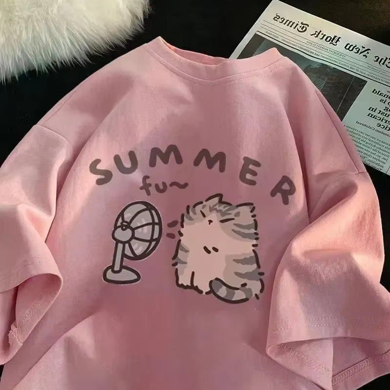 Fan Cat et femmes pur T-shirt pour hommes rue américaine coup créatif été décontracté à manches courtes Couple porter INS haut