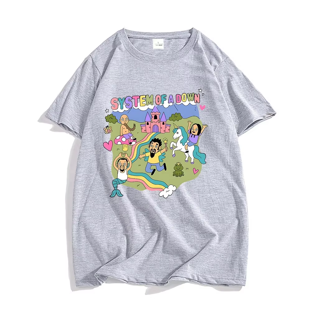 Système d'un groupe vers le bas T-shirt femmes dessin animé graphique
