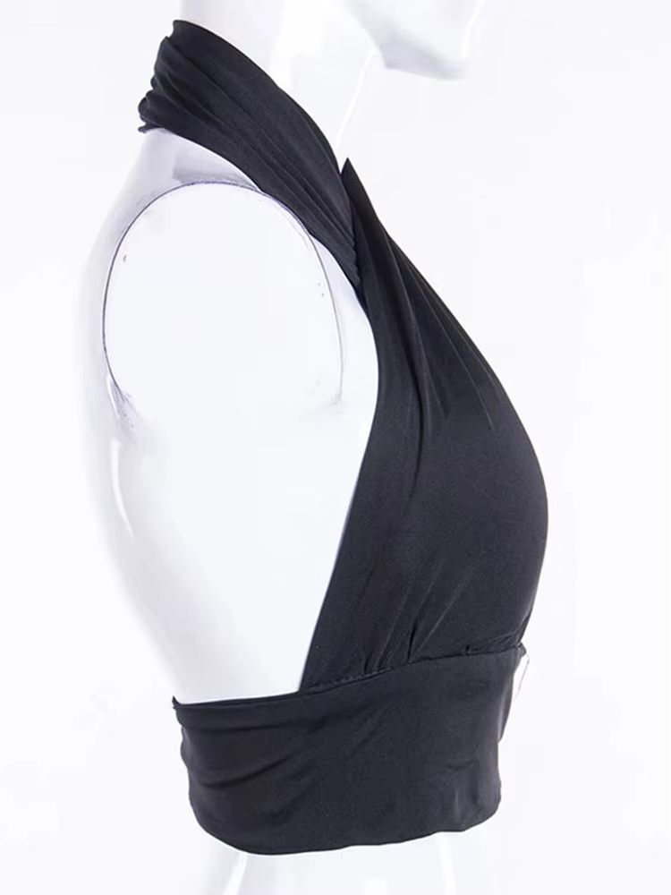 Femmes Strappy Cross Over Front Cut Out Halter Neck fibrBackless Crop Top Bandage glaSummer Sexy Y-Woman Vêtements S-XL
