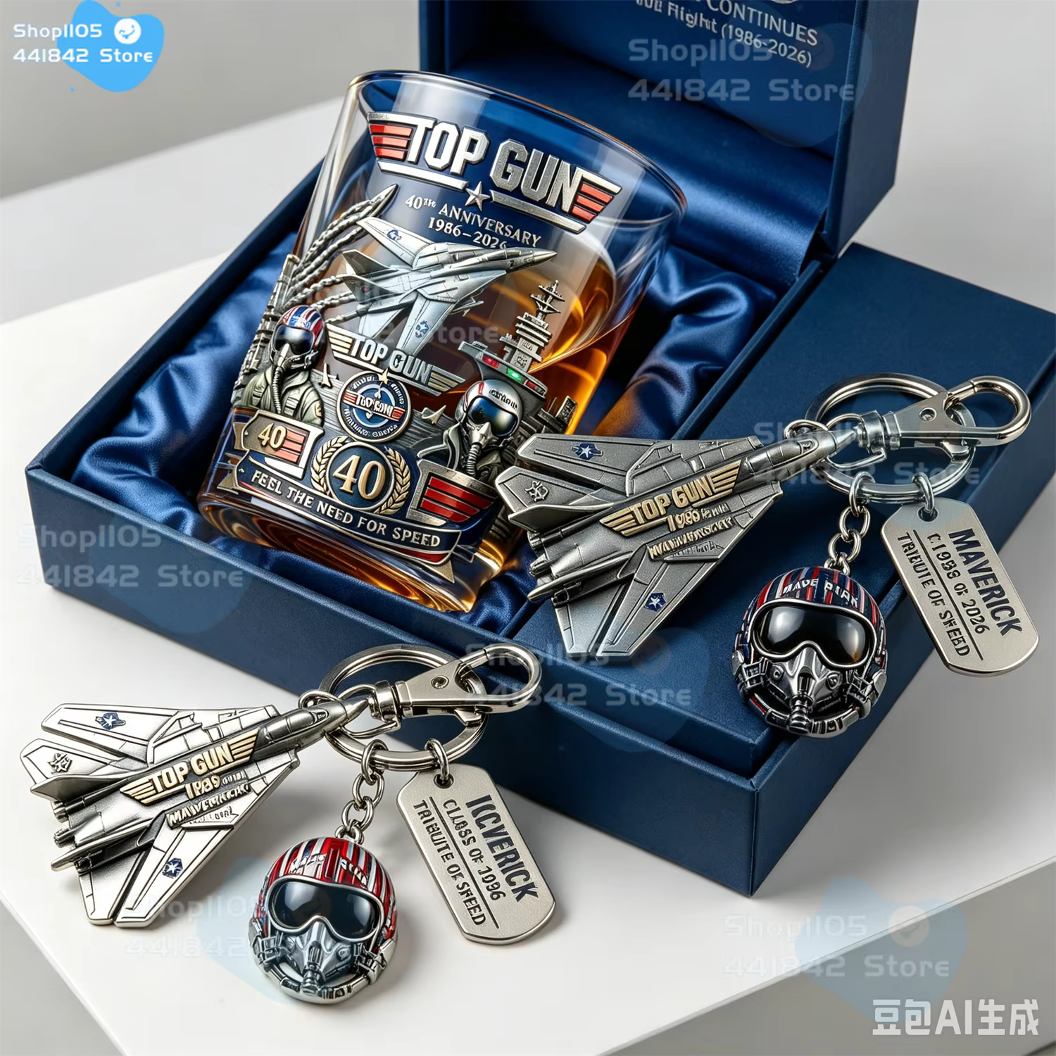 Coffret de collection Top Gun 40e anniversaire, verre à whisky commémoratif + gobelet + porte-clés, cadeau pour les fans de Maverick