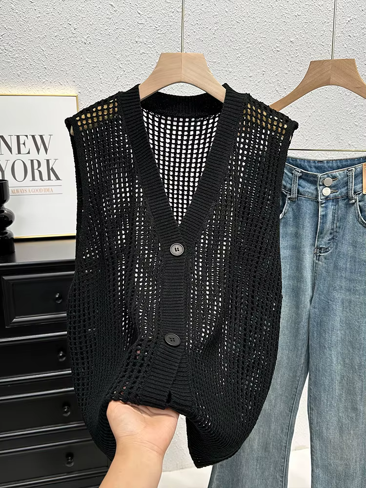 Gilet en Crochet boutonné pour femmes