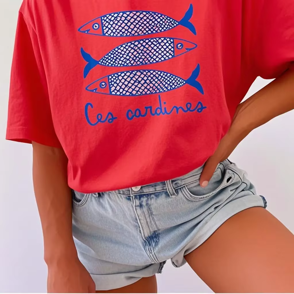INAWLY Sardine imprimer femmes t-shirt poisson en conserve chemise décontractée tomate fille côtière été