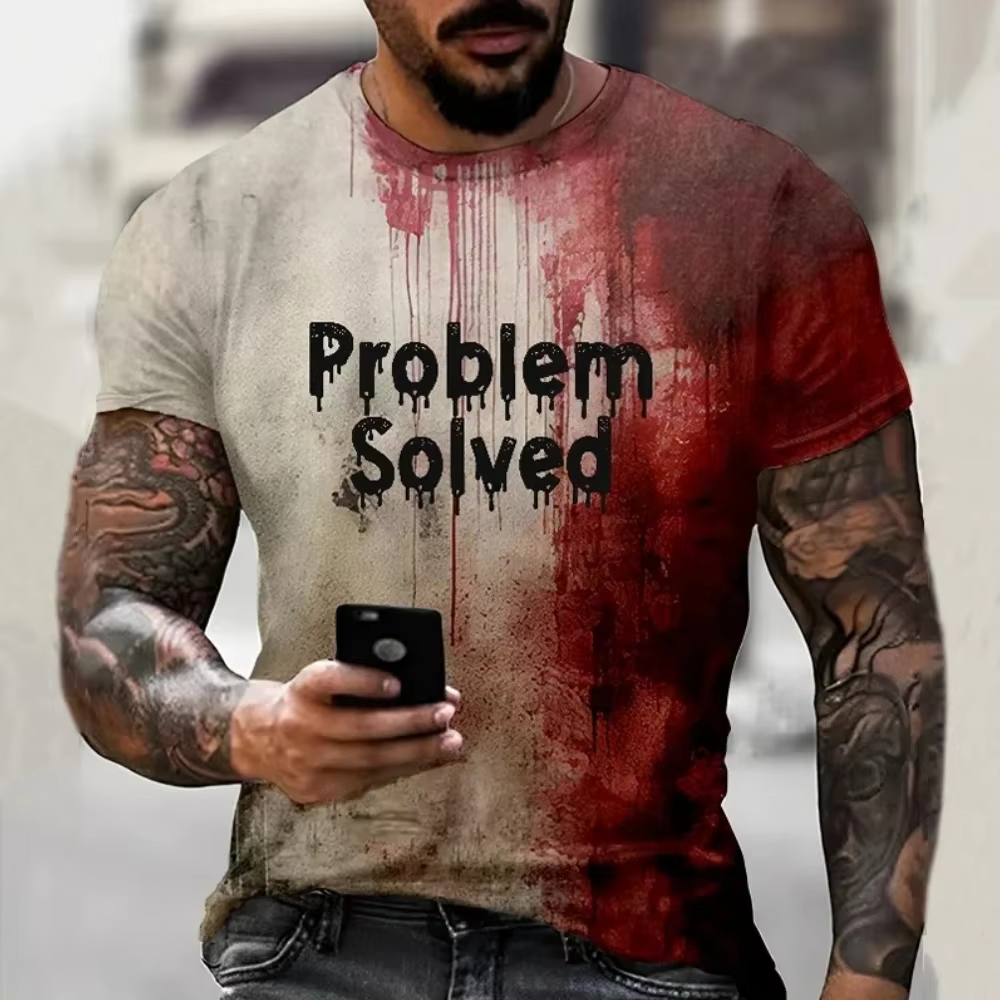 T-shirts pour hommes problème résolu sanglant imprimé