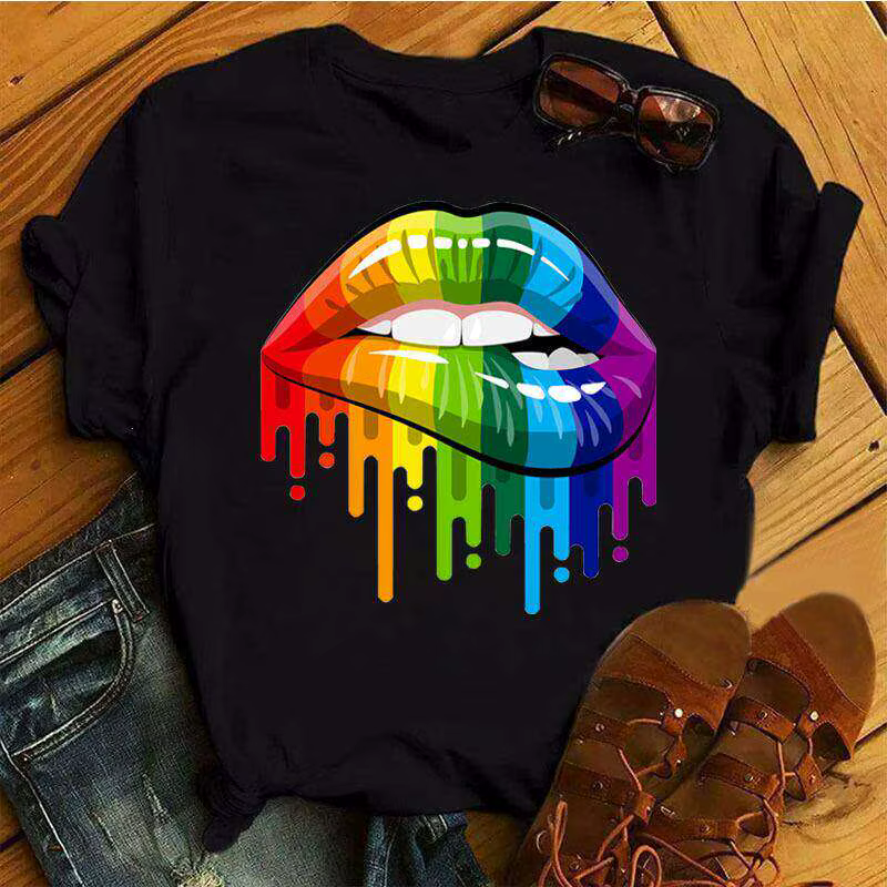 T-shirt tendance unisexe en coton pur imprimé Lips