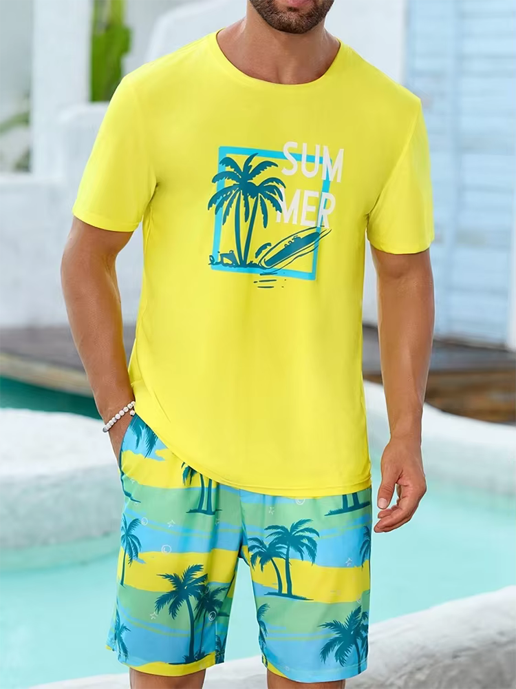 Plage hawaïenne imprimé été hommes T-shirt ensemble vêtements de sport