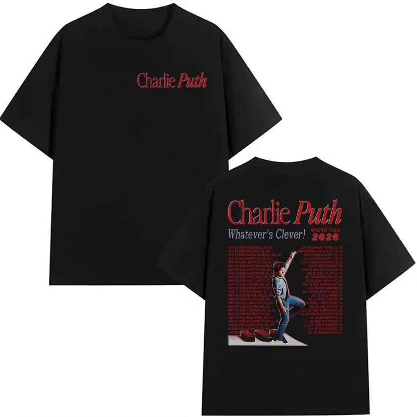 T-shirts unisexes du tournée mondiale Whatevers Clever 2026 du rappeur Charlie Puth