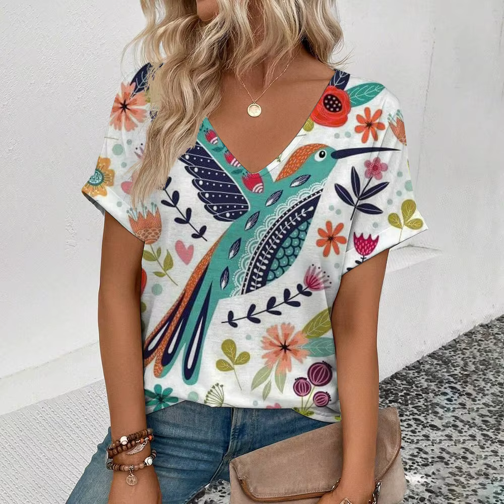 Femmes grande taille T-Shirt été col en v