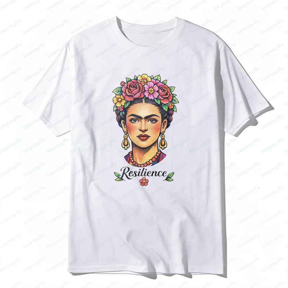 T-shirt graphique vintage Frida Kahlo avec motif floral sur la tête