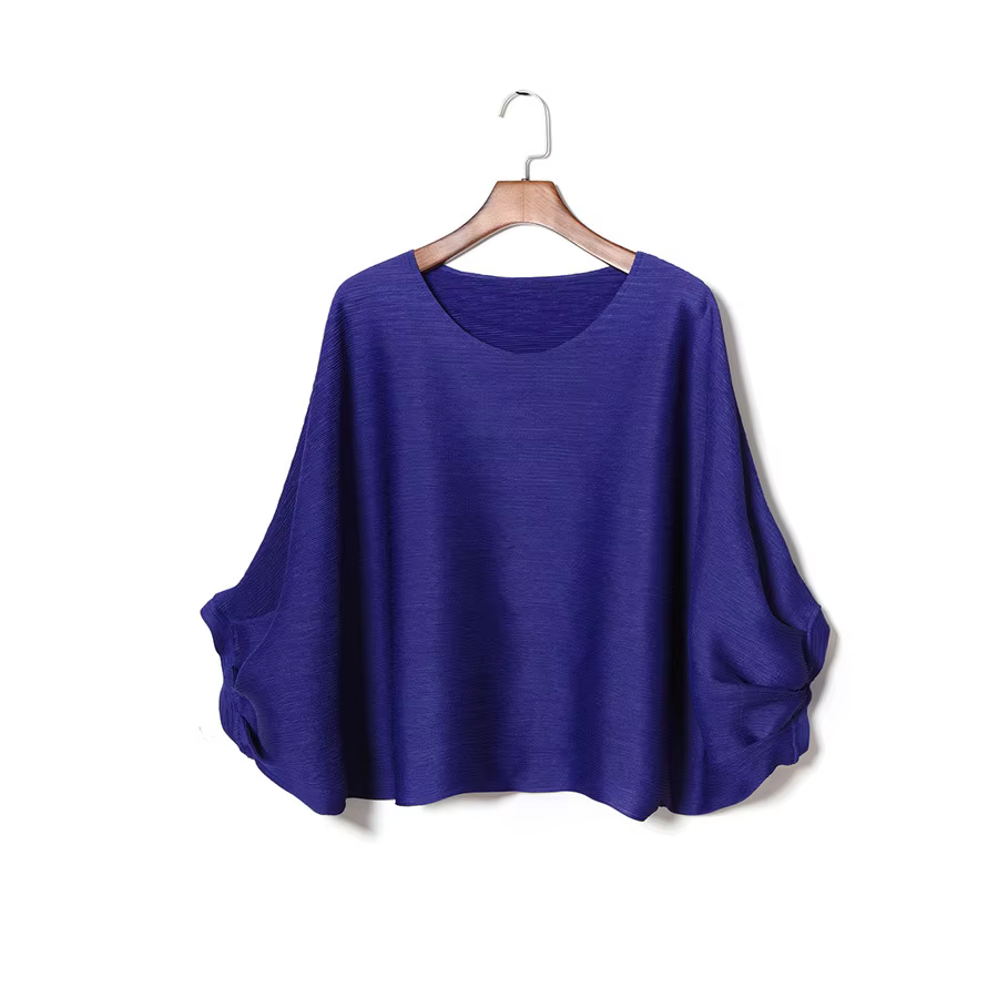 Nouveau style estival, haut plissé tendance à manches chauve-souris