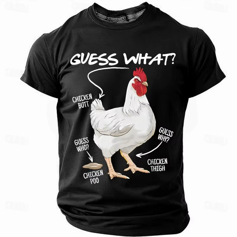 T-shirt humoristique pour homme avec impression 3D de poulet « Guess What »