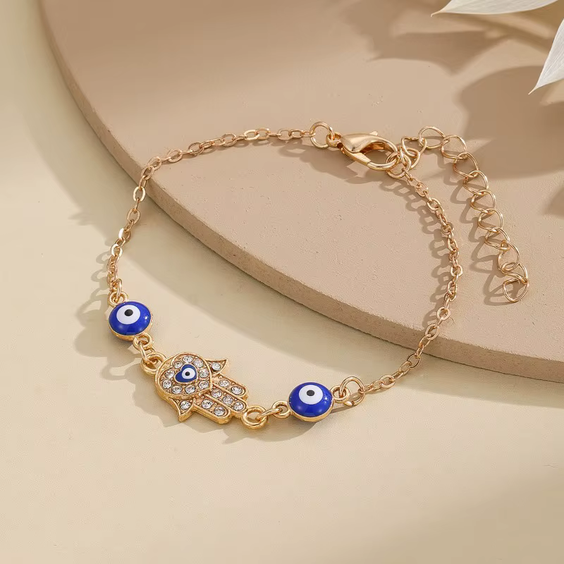 Bijoux tendance à la mode bleu mauvais œil Bracelet pour femmes couleur or réglable chanceux chaîne Zircon