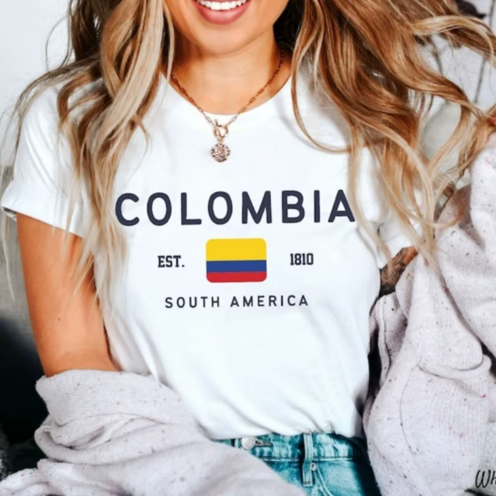 T-shirt Colombie Drapeau Colombien Amérique du Sud Hauts Unisexe Femme Été Manches Courtes Vêtements Streetwear Décontracté