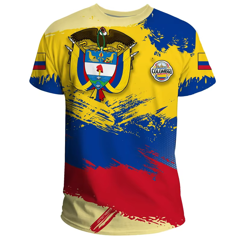 Columbia hommes T-shirt décontracté ample col rond drapeau colombien à manches courtes hauts t-shirts vêtements