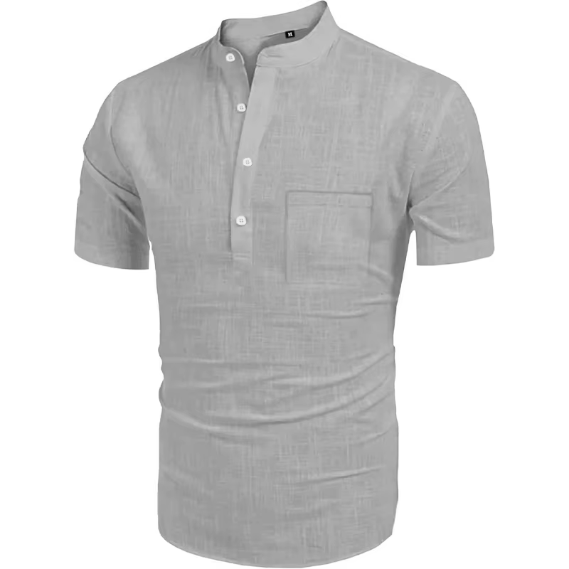Été hommes Henley Shot manches t-shirt casual Hippie plage coton col de chemise léger Yoga