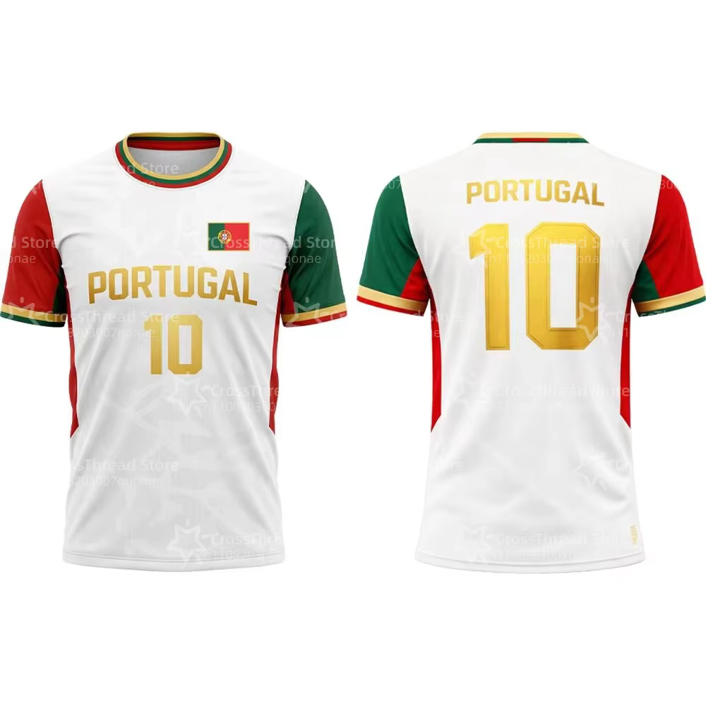 T-shirt imprimé drapeau du Portugal, uniforme d'entraînement de football d'été, maillot respirant et à séchage rapide pour hommes et femmes, cadeau idéal