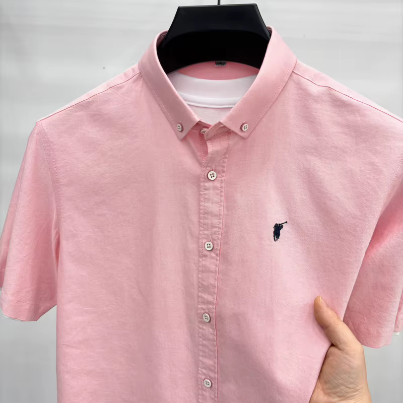 Chemise à manches courtes 100% coton Été classique couleur unie marque de luxe