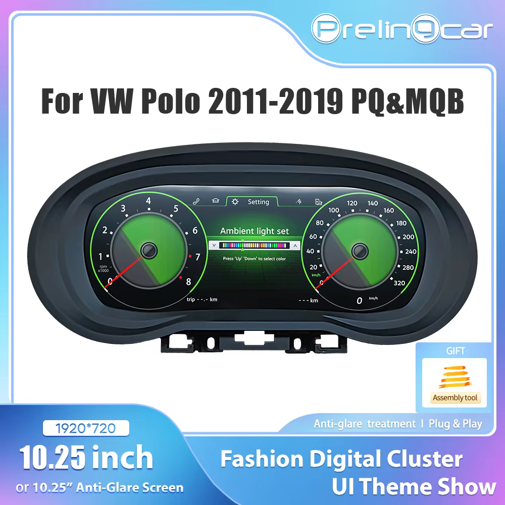 Tableau de bord numérique LCD Prelingcar de 10,25 pouces pour Volkswagen Polo 2011-2019, panneau d'instruments, compteur de vitesse