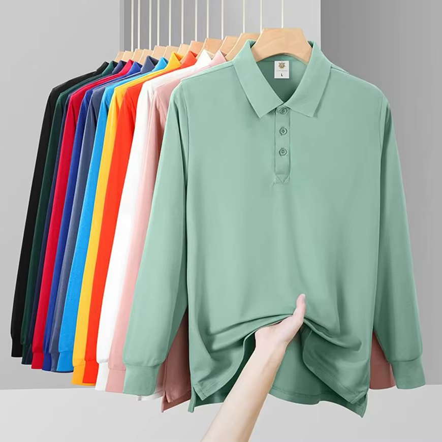 Polo uni à manches longues pour hommes et femmes