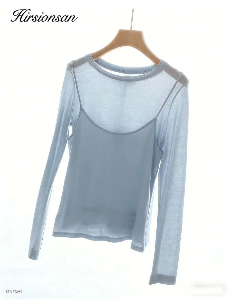 Hirsionsan 2026 Nouveaux T-shirts Basiques Élégants et Doux pour Femmes – Hauts Décontractés Chic en Maille pour l'Été et l'Automne