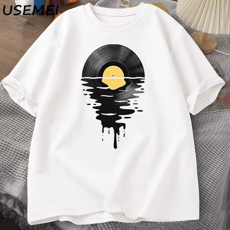 T-shirt vintage en coton avec motif disque vinyle