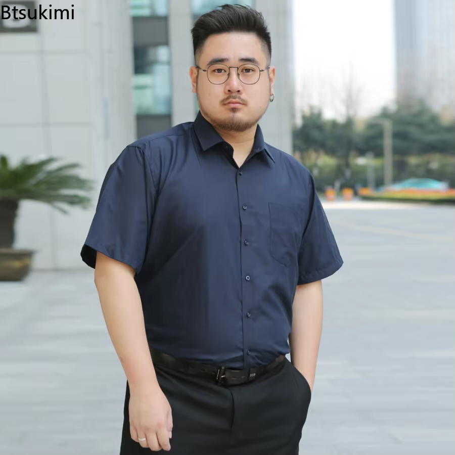 Oversized 7XL 8XL Summer New Men's Dress Shirts Fashion Classic Black White Short Sleeve Business Social Formal Clothing