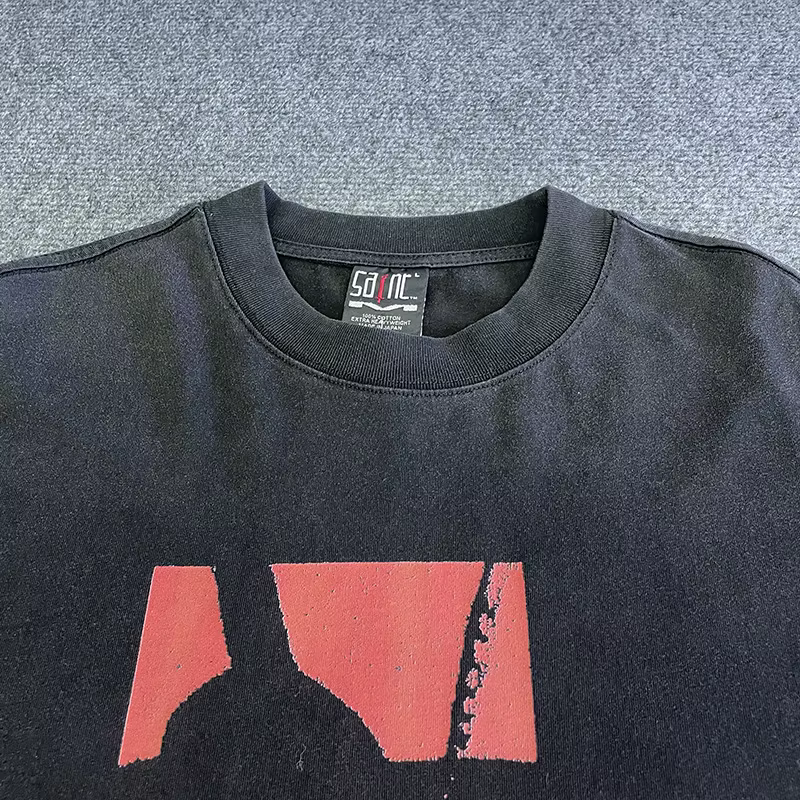 T-shirt vintage délavé noir vieilli SAINT pour homme et femme – Qualité supérieure