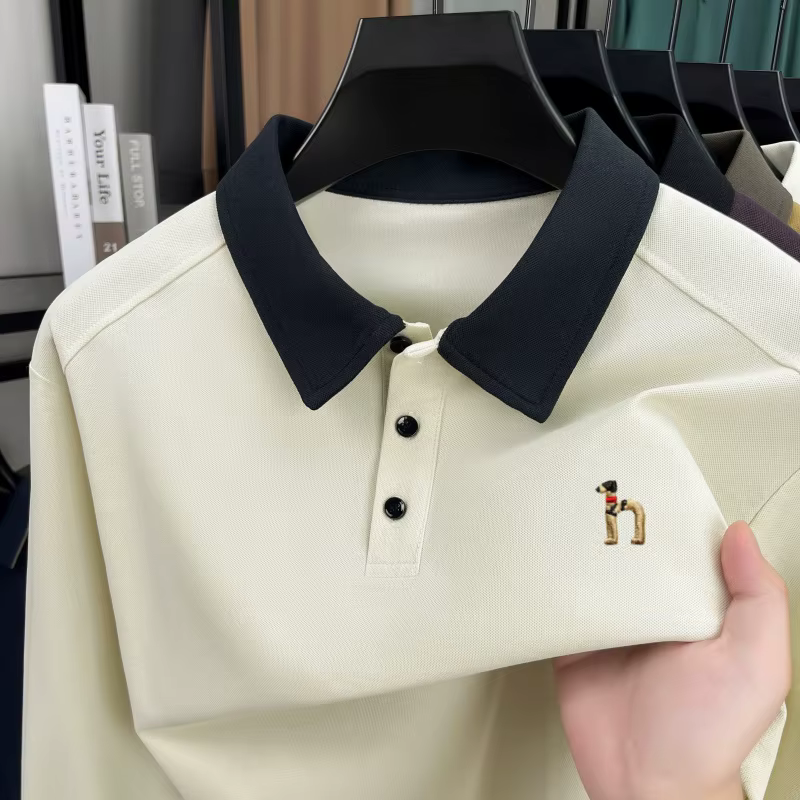 Polo à manches longues pour hommes de luxe de haute qualité nouvelle tendance marque mignon chien brodé T-shirt à revers décontracté coréen printemps automne